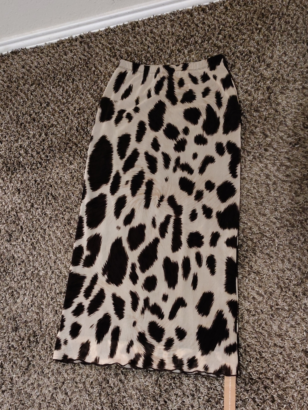 Reformation Black and Cream Animal Print Midi Skirt